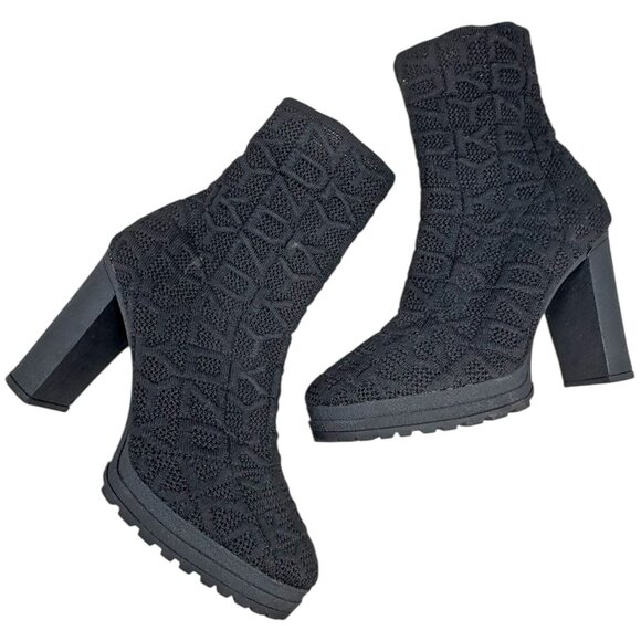 DKNY Tammy Black Knit Logo Chunky Platform Bootie - Picture 10 of 11